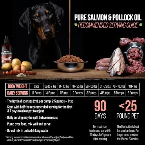 Wild Alaskan Salmon Oil for Dogs | Liquid Omega 3 Fish Oil with Pump | Skin and Coat, Joint and Heart Support | High Potency EPA and DHA | 8oz