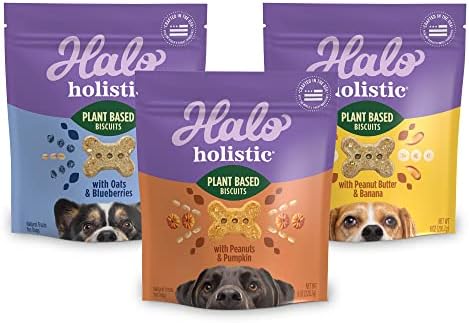 Halo Holistic Plant-Based Dog Treats, Variety Pack, 8 oz Bag, 3-Pack