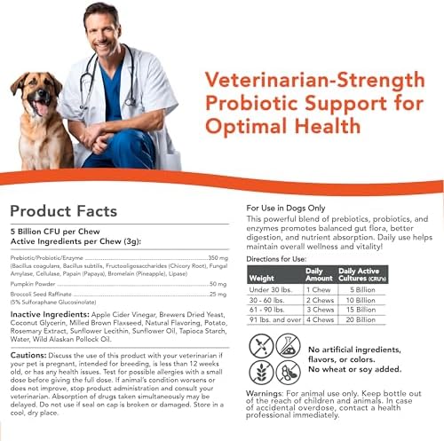 Critical Digestive Restore Soft Chews for Dogs - Veterinarian-Strength Probiotic Support for Optimal Health – with 10 Billion CFUs Per Dose