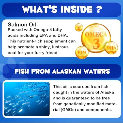 2PCS Alaskan Salmon Oil for Dogs & Cats - Pure Omega 3 Fish Oil with Omega 6 Fatty Acids, EPA & DHA