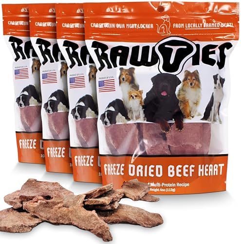 Premium Freeze-Dried Raw Beef Heart for Dogs – 100% USA-Sourced Raw Meat Dog Food – Grain-Free, No Fillers, High Protein Nutrition for Small & Large Breeds, 4 Pack