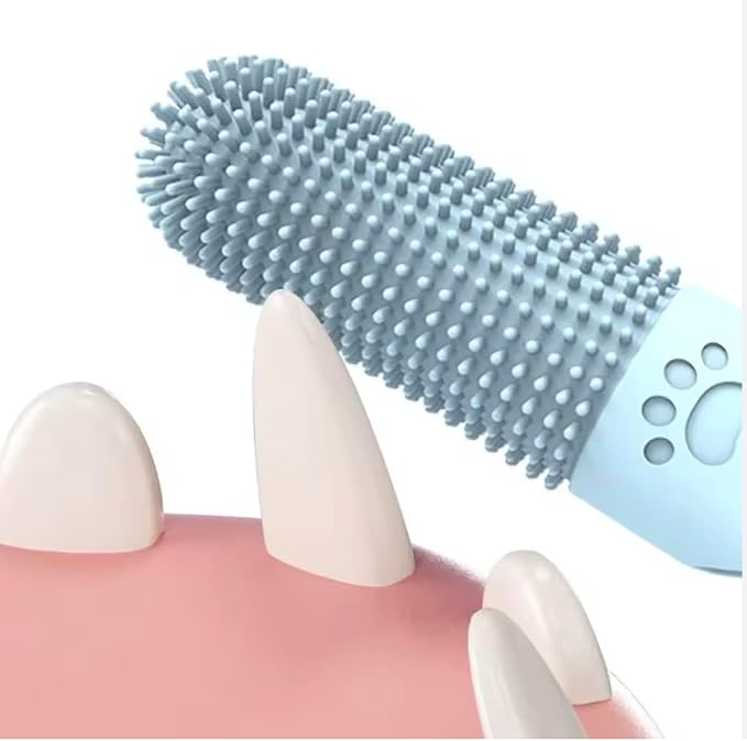 Dog Toothbrush Finger Silicone | Pet Dental Cleaning Brush for Dogs & Cats | Soft Bristles Oral Care | Finger Toothbrush for Pets (Blue)