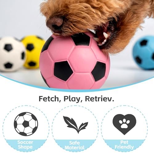 8 Pack 2 Inch Squeaky Dog Soccer Ball Toys, Soft Latex for Small Dogs | Colorful assorted set. Perfect for fetch, chew, training, teething. Interactive dog toys for small medium breeds and puppies.