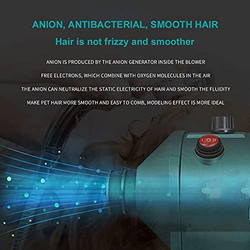 Pet Dog Hair Dryer, Anion High Velocity Stepless Adjustable Speed Dog Grooming Dryer Blower, Adjustable Three Temperatures, Low-Noise