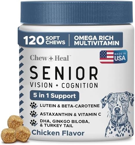 Senior Dog Vision and Cognition Supplement, 120 Eye Care and Memory Chews | Senior Dog Vision and Cognition Chews - 7-in-1 Multivitamin with Omega Fatty Acids, Vitamins, and Botanicals