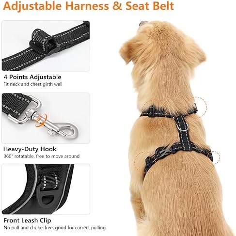 VavoPaw Dog Seat Belt Vest Harness for Car, 2 in 1 Seatbelt Buckle