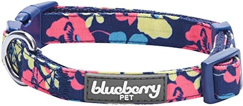 Blueberry Pet Made Well Profound Floral Print Adjustable Dog Collar in Navy Blue, X-Small, Neck 7.5"-10"
