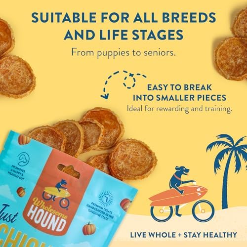 Chicken & Pumpkin Chips – Single Ingredient Dog Treats, All Natural & Healthy Training Snacks for Small, Medium & Large Breeds, Puppies – High Protein, 3oz (Pack of 2)