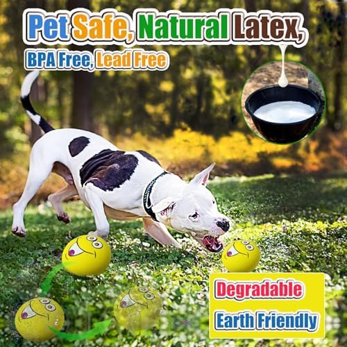 3.1" Squeaky Dog Toys for Large Dog, Medium Breed, Latex Flat Ball | 3.1"* 3.1"*1.8" Burger shape 4-Pack, Soft Squeaky Dog Balls, Natural Rubber Squeak Toys with Squeaker for Indoor & Outdoor