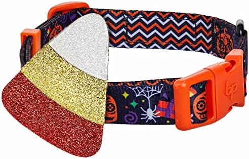Blueberry Pet Halloween Candy Cane Adjustable Dog Collar with Detachable Glitter Accessory, Large, Neck 18"-26"