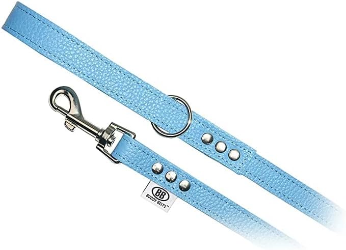 Buddy Belt All Pebble Grain Leather Leash Blue - Premium Edition (1/2" x 4')