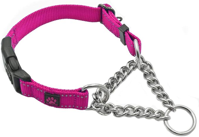 Max and Neo Stainless Steel Chain Martingale Collar - We Donate to a Dog Rescue for Every Collar Sold (Large, Pink)