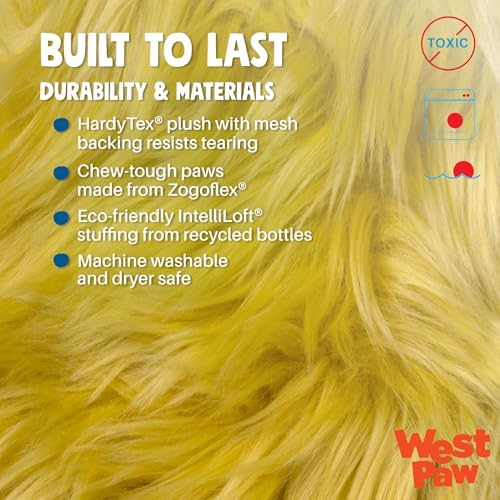 WEST PAW Rowdies Helga Durable Plush Dog Toy with Reinforced Seams Chew Resistant HardyTex Fabric and Interactive Squeaker for Safe Indoor and Outdoor Playtime Bundle for Dogs - Citrus