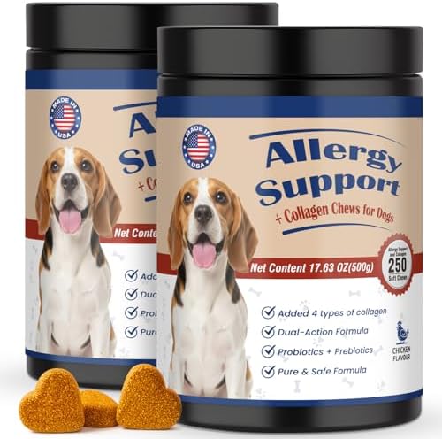 Pet Allergy Relief Chewable Tablets,500count Natural Collagen Drops Dual-Action Formula Joint Health Care with Colostrum Probiotics