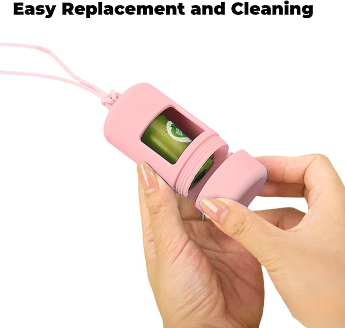 QMEAKMONY Dog Poop Bag Holder for Leashes Compact and Lightweight Poop Bag Dispenser Dog Waste Holder Easy Replacement and Cleaning (Pink)