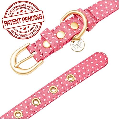 Blueberry Pet Adjustable Dog Collar with Metal Buckle and 2 Detachable Bowtie - Pink Polka Dot, Neck 13-16.5", for Medium Breed