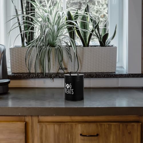 Luxshiny Airtight Metal Dog Food Storage Bin with Lid Large Dog Treat Jar for, Large, Metal, Black