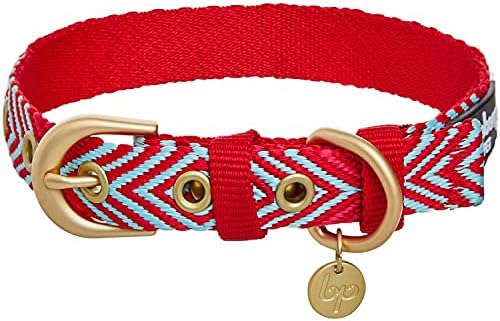 Blueberry Pet Southwestern Tribal Lozenges Stylish Red Adjustable Dog Collar with Metal Buckle, Neck 19.5-26", for Large Breed