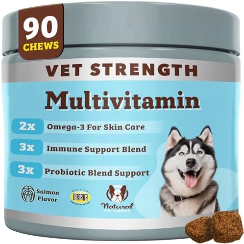 Natural Dog Company Vet Strength Multivitamin for Dogs – 90 High-Potency Soft Chews with Glucosamine, Chondroitin, Probiotics & Omegas – Supports Joints, Skin, Coat, Digestion, Immune & Heart Health