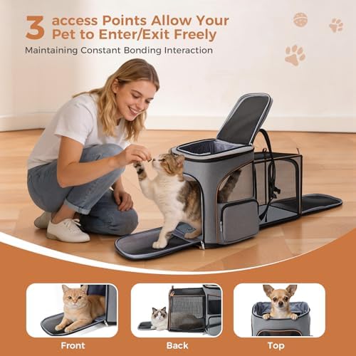 Lekereise Pet Carrier Backpack Expandable Cat Backpack Carrier for Small Dogs Large Cats Puppies, Dog Backpack Carrier for Hiking Travel Outdoor Hold Pets Up to 20 25 Lbs, Grey
