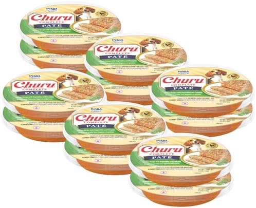 INABA Churu Complete Pate for Dogs, Grain-Free, High Protein & Moisture, Wet Dog Food with Fish Oil, 4.23oz. Cup, 12 Cups, Chicken Recipe with Vegetables & Pumpkin