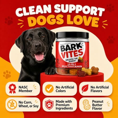 14-in-1 Dog Multivitamin Soft Chews, Peanut Butter, 270 Count | Turmeric, Quercetin, Omegas & Minerals, Supports Immunity, Skin & Coat, Gut Health & Energy, NASC Member
