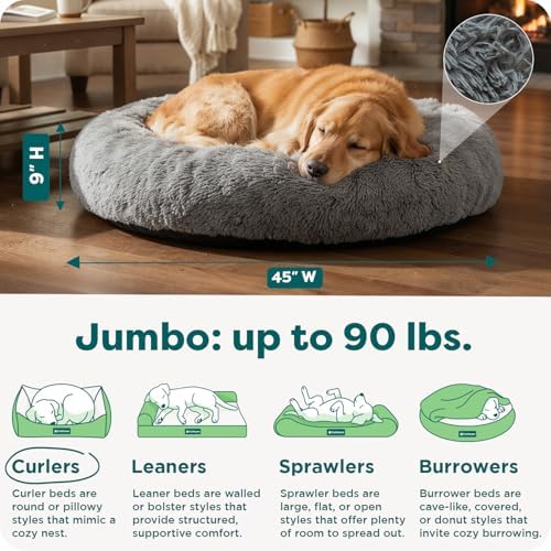 FurHaven Calming Donut Dog Bed, 45", Jumbo/XL, Gray