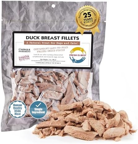 Fresh Is Best Duck Breast Fillets – Made from Sliced Whole Duck Breasts – Raw Freeze Dried Cat Treats in Resealable Zipper Bag – High-Protein for Dogs & Cats – Made in the USA
