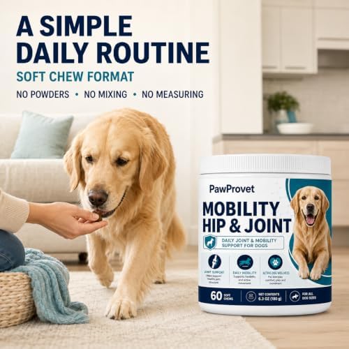 Mobility Hip and Joint, Hip and Joint Chews for Dogs with Glucosamine, Chondroitin, Msm, Green-Lipped Mussel, Daily Mobility Support for All Breeds, 60 Soft Chews