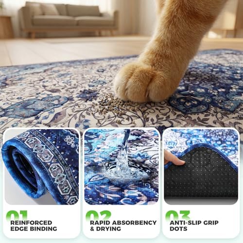 Hompet Cat Litter Mat 2 Pack, 72x72 Large Machine Washable Trapping Mats for Cats, Super Absorbent & Urine-Proof Cat Litter Box Mat for Floor, Waterproof & Non Slip Kitty Litter Rug