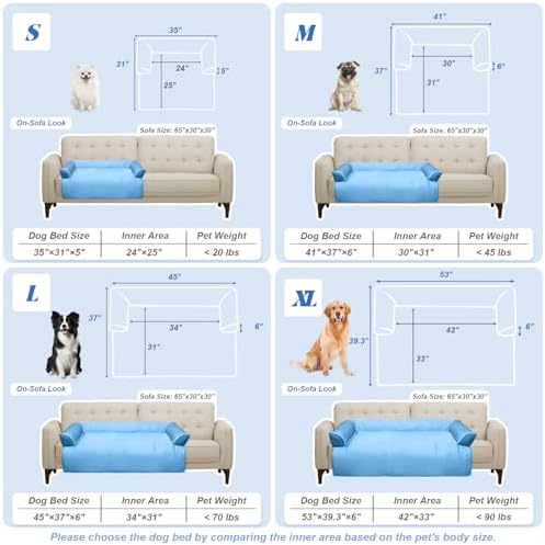 GGIB Cooling Dog Bed Mat with Bolster Pillow Washable Dog Couch Cover Breathable Summer Pet Couch Bed Protector Indoor(Medium, Cooling Blue)