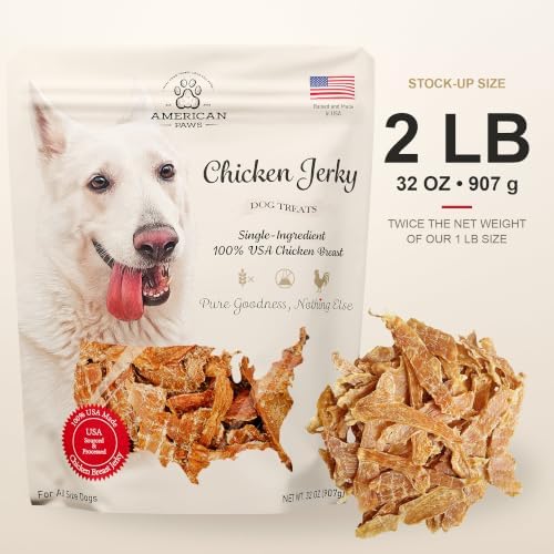 American Paws Bulk Chicken Jerky Dog Treats for Large Dogs, USA (2 LB)