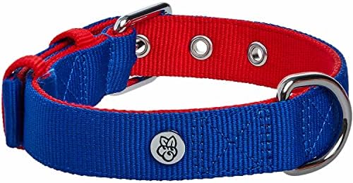 Blueberry Pet Iconic Color-Block Adjustable Dog Collar with Metal Buckle, Navy Blue and Red, Neck 17-20.5", for Large Breed