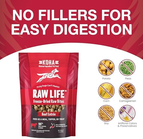 KOHA Raw Life Freeze-Dried Raw Bites Beef for Dogs, High Protein Meal, Topper, and Treat for Picky Eaters, 14oz Bag