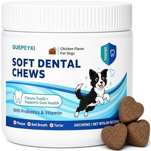Dog Dental Chews for Bad Breath, 60 Soft Chicken Chews