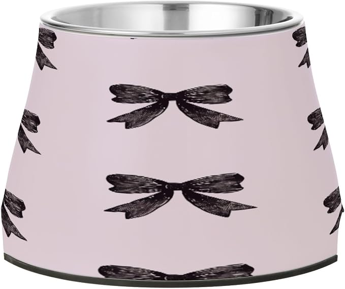 Blueangle Elevated Dog Bowls with Stainless Steel - Non-Slip 2.3 Cup High Capacity Pet Dish for Spinal Health & Black Bows Design（281）