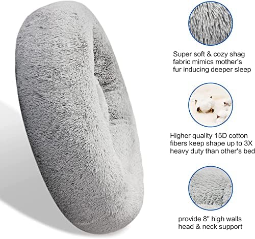 SAVFOX Calming Donut Dog Bed, 20", Light Grey