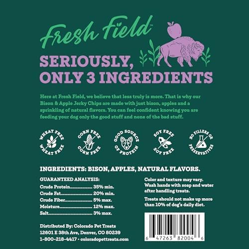 Fresh Field Bison & Apple Jerky Chips, 5 oz – All-Natural Dog Treats, USA Made, No Fillers, Perfect for Picky Pets (Pack of 2)