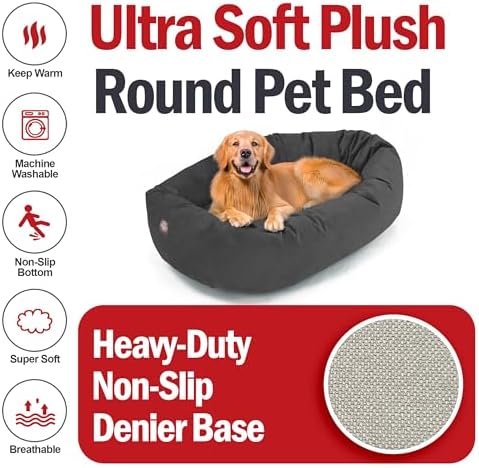 Majestic Pet Suede Calming Dog Bed, 40 Inch Large, Washable, Gray