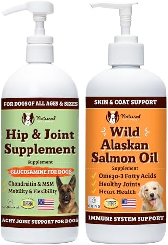 Natural Dog Company 32 oz. Bundle with Wild Alaskan Salmon Oil and Liquid Glucosamine for Dogs, Fish Oil Supplement, Joint and Hip Support
