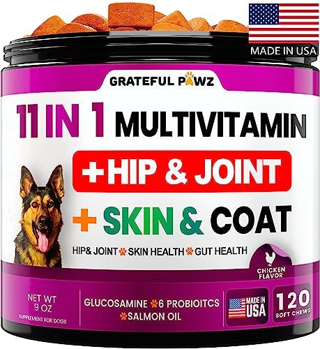 Dog Multivitamin Chewable with Glucosamine - Dog Vitamins and Supplements | Senior & Puppy Multivitamin for Dogs - Pet Chondroitin Hip and Joint Support Health, Immune Booster, Skin, Heart, Probiotics