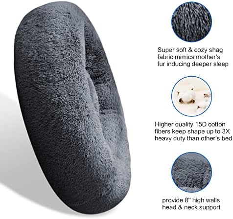 SAVFOX Calming Donut Dog Bed, 23", Dark Grey