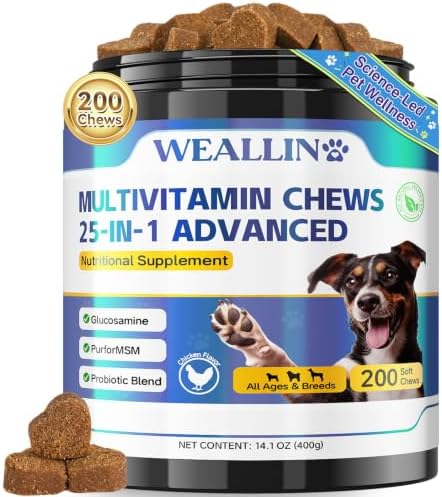 Dog Vitamins and Supplements with Glucosamine Probiotics 200ct Chicken | Dog Multivitamin is Human-Grade Ingredients with Omega-3 Chondroitin, Daily Vitamins Chewable for Hips & Joints, Gut, Immune