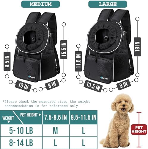 PetAmi Adjustable Dog & Cat Chest Carrier Backpack, Max 10 lbs, Black
