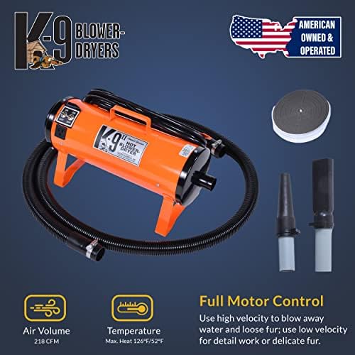 Electric Cleaner Company K9 II Dog Blow Dryer - High Power Grooming Dryer, Heavy Duty, 10' Hose, Deshedding, Silver