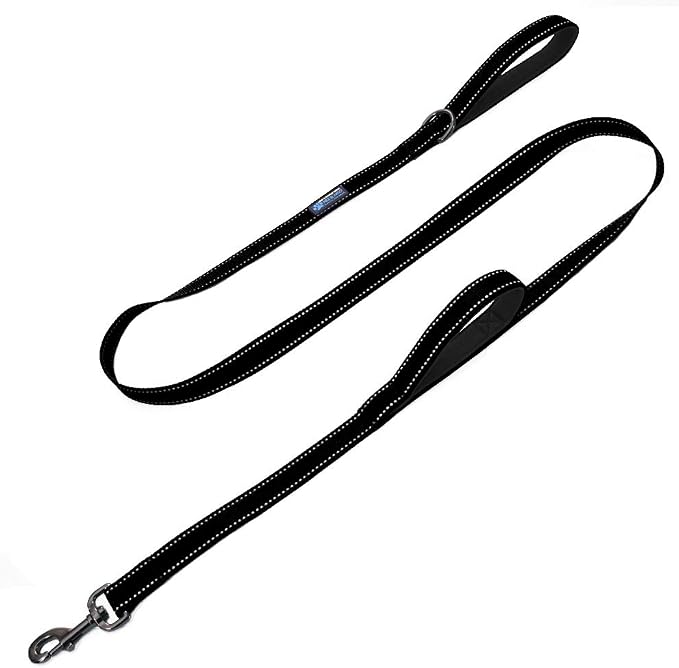 Max and Neo Double Handle Traffic Dog Leash - Reflective, Donates to Dog Rescue (Black, 4 FT)