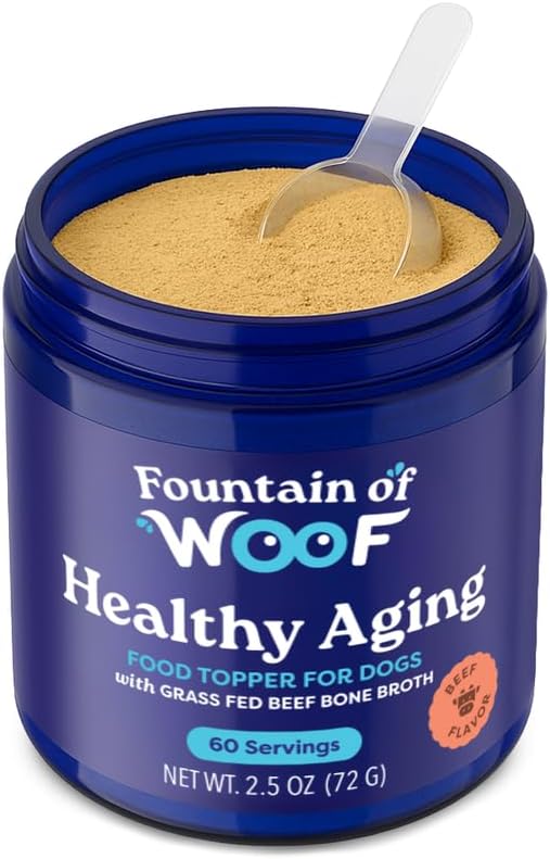 Bone Broth Dog Food Topper – Grass-Fed Beef Bone Broth Powder for Senior Dogs – Hip & Joint, Skin & Coat Support – Glucosamine & Collagen – 60 Servings | Fountain of Woof