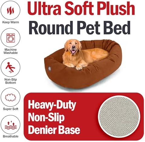 Majestic Pet Suede Calming Dog Bed, 40 Inch Large, Washable, Rust