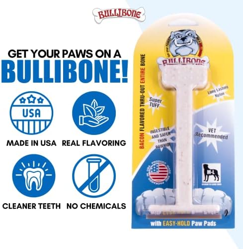 Bullibone Nylon Dog Chew Toy for Aggressive Chewers - Dental Hygiene Bone with Bacon Flavor, Durable Tough Chew Toys for Large Dogs, Indestructible Dog Bone - 2 Pack