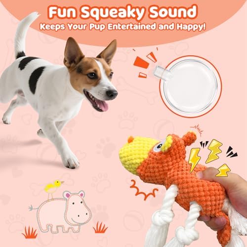 TOOPTATE Hippo Squeaky Dog Toy, Yellow Orange, Medium | Cute Plush Design, Rope Legs for Tugging, Helps Keep Dogs Busy, Suitable for Small, Medium, and Large Dogs